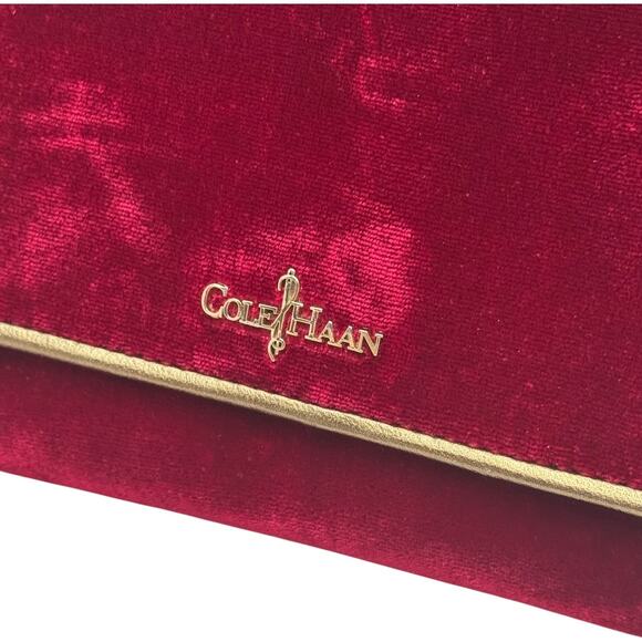 Cole Haan Masquerade Envelope Clutch Velvet Leather Red Gold - Picture 2 of 8
